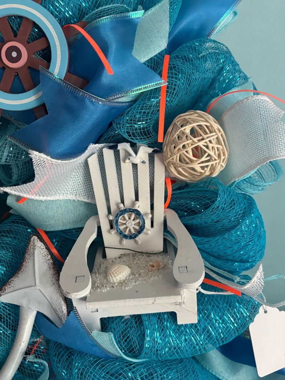Beach Coastal Teal and White Wreath - Nautical Home Accent